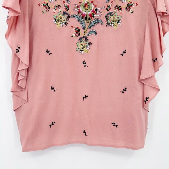 Sundance Magdalena Floral Embroidered Flutter Sleeve Boho Top Pink Womens Size M - Picture 6 of 12